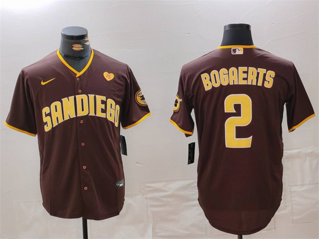 Men's San Diego Padres #2 Xander Bogaerts Brown With PS Patch Cool Base Stitched Baseball Jersey Men's San Diego Padres #2 Xander Bogaerts Brown With PS Patch Cool Base Stitched Baseball Jersey
